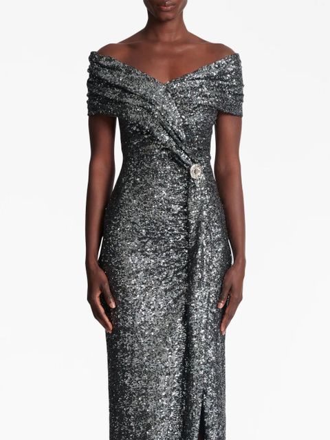 Balmain off-shoulder sequin-embellished gown - Silver