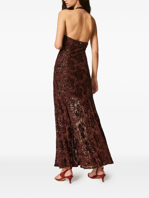 TWINSET sequinned halterneck dress - Brown