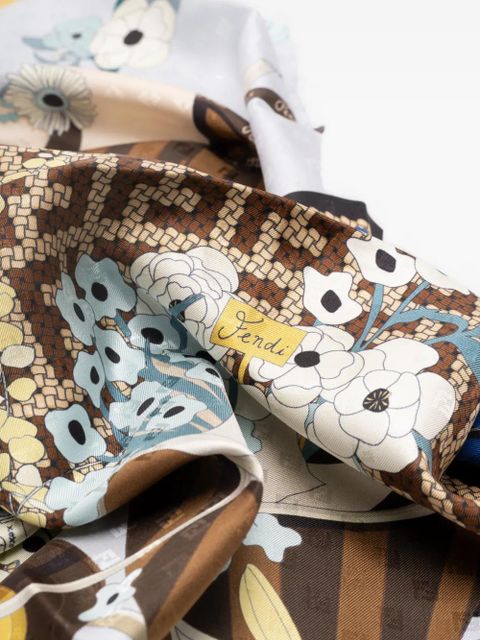 FENDI Gardening-print silk scarf - Blue