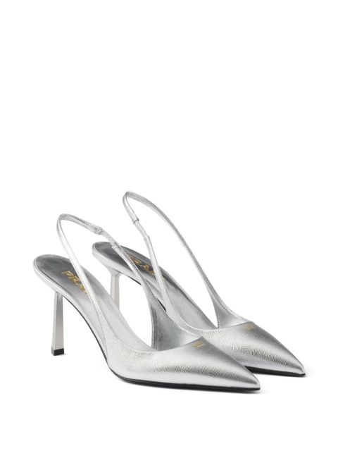 Prada printed leather slingback pumps - Silver