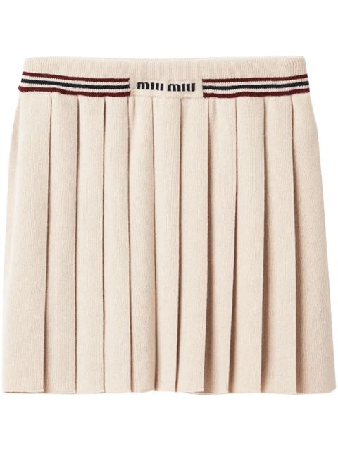 Miu Miu pleated knitted cashmere miniskirt - Neutrals - zdjęcie produktu nr 1