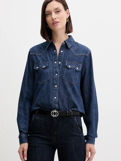 United Colors of Benetton koszula jeansowa damska kolor niebieski regular z kołnierzykiem klasycznym