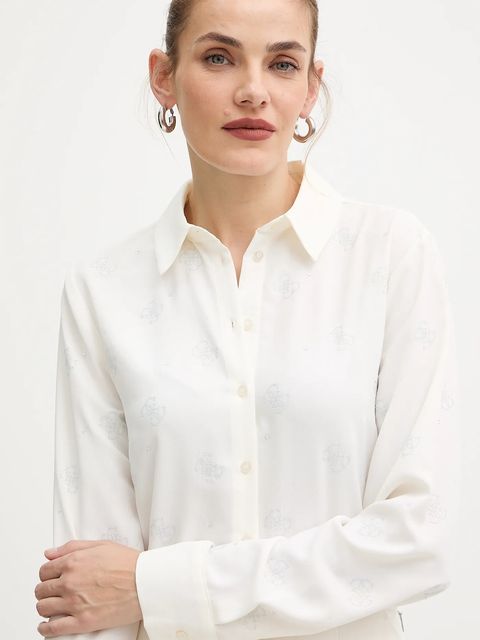 Guess koszula damska kolor beżowy regular z kołnierzykiem klasycznym W5BH80 W2982