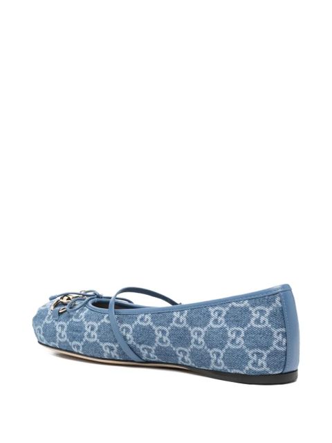 Gucci signature Horsebit detail GG monogram ballet flats - Blue