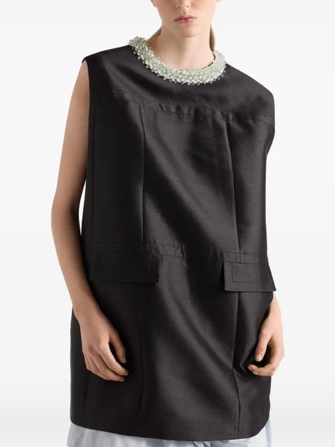 Prada embroidered double shantung dress - Black