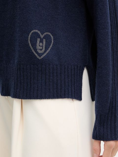 Liu Jo sweter z dodatkiem wełny damski kolor granatowy z golfem MF5445 MS76L