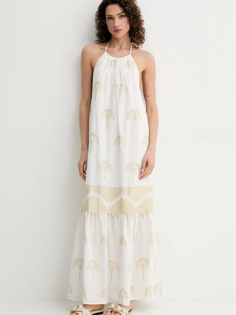 Simona Corsellini sukienka kolor beżowy maxi rozkloszowana P25CPAB026