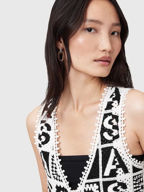 AllSaints kamizelka bawełniana FLORENCE kolor czarny przejściowa W067KC