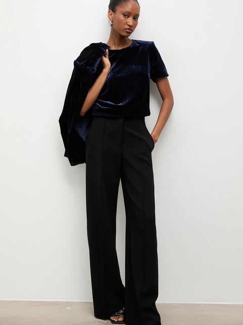 Answear.LAB bluzka welurowa damska kolor granatowy gładka