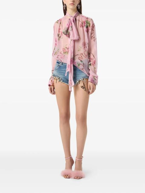 Blumarine floral-print tie-neck blouse - Pink