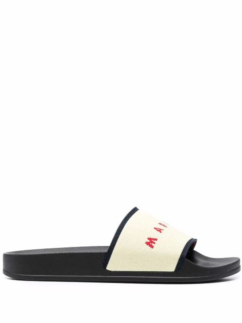 Marni logo print strap slides - Neutrals - zdjęcie produktu nr 1