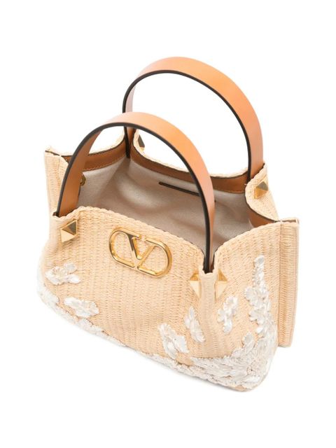 Valentino Garavani floral-appliqué stud-detail tote bag - Neutrals