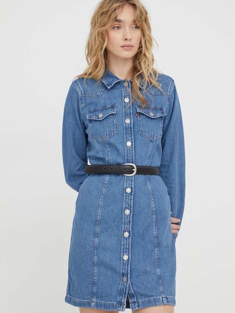 Levi's sukienka jeansowa kolor niebieski mini prosta - zdjęcie produktu nr 2