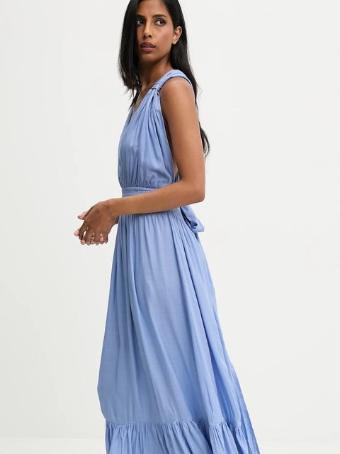 Answear.LAB sukienka kolor niebieski maxi rozkloszowana