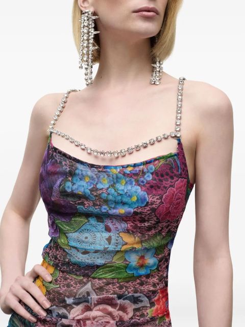 AREA crystal-embellished floral mini dress - Pink