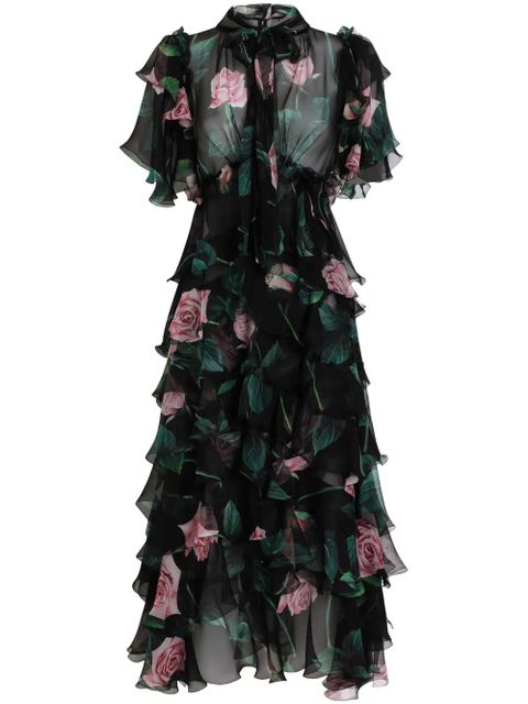 Dolce & Gabbana floral-print midi dress - Black - zdjęcie produktu nr 1