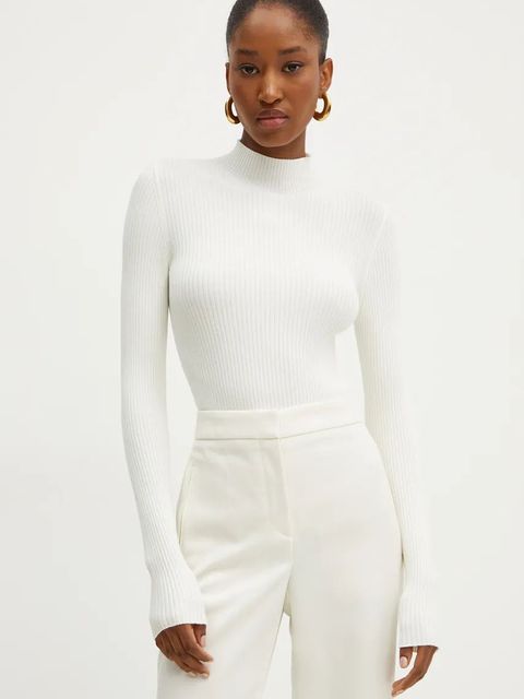 Twinset sweter damski kolor beżowy lekki z półgolfem 242TP3523