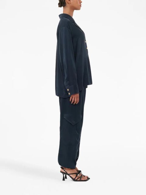 GANNI drawstring satin high-waisted trousers - Blue