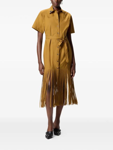 PINKO fringe-trimmed belted midi shirt dress - Yellow
