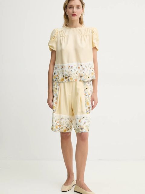 MUNTHE szorty jedwabne FABIANE kolor beżowy wzorzyste high waist 251140125118 - zdjęcie produktu nr 2