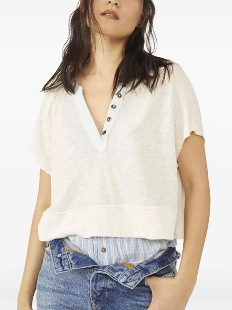 Free People button v-neck blouse - Neutrals - zdjęcie produktu nr 1