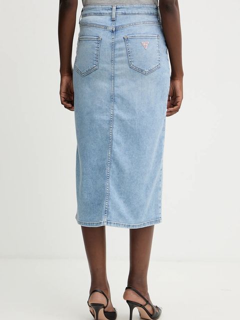 Guess spódnica jeansowa MILA kolor granatowy midi prosta W5YD1L D5QQ0