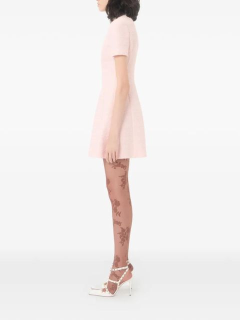Valentino Garavani embroidered crinkle cotton tweed short dress - Pink