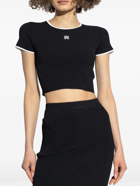 AMIRI ribbed embroidered logo crop top - Black
