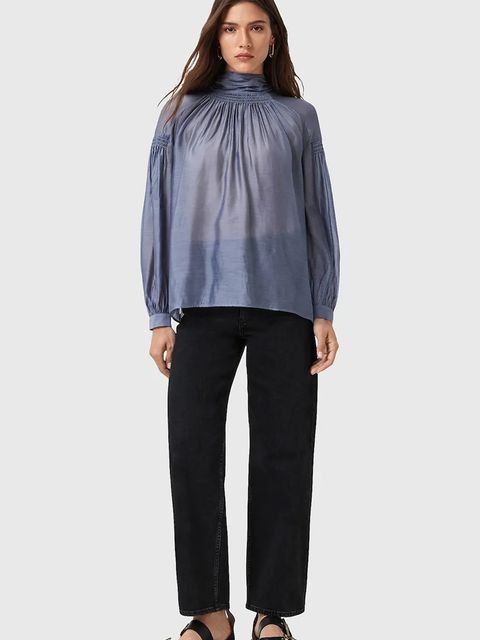 AllSaints bluzka z dodatkiem jedwabiu PEARLA damska kolor fioletowy gładka W027PD