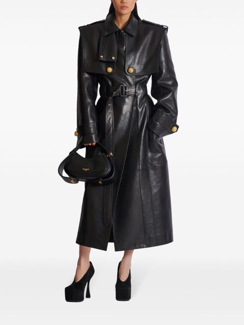 Balmain belted lambskin trench coat - Black
