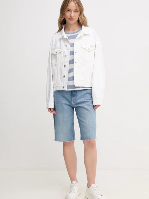 Calvin Klein Jeans kurtka bawełniana kolor biały przejściowa oversize J20J225181