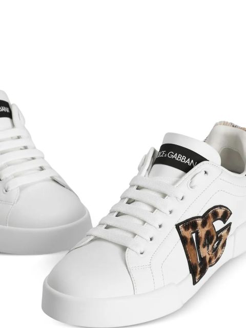 Dolce & Gabbana logo-appliqué leopard sneakers - White