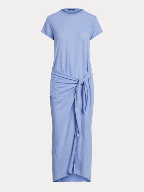 RALPH LAUREN - Lniana sukienka w kolorze niebieskim midi Straight fit - zdjęcie produktu nr 2