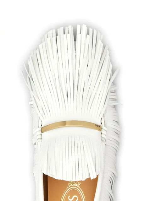 Tod's logo-plaque franged leather loafers - White