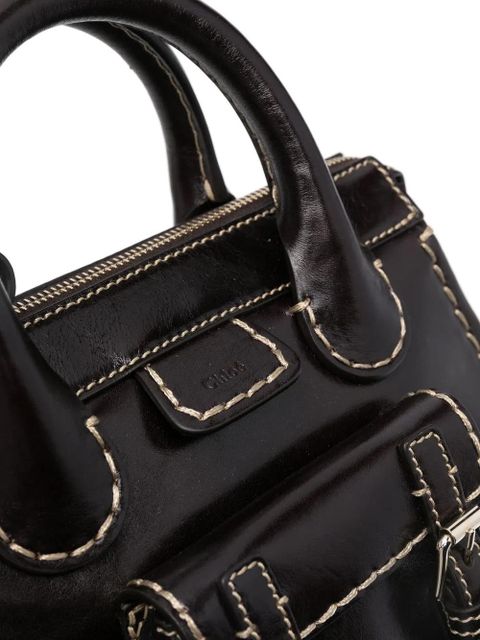 Chloé logo-patch leather tote bag - Brown