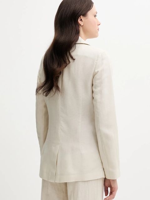 United Colors of Benetton marynarka z domieszką lnu kolor beżowy jednorzędowa gładka 25BVDW036