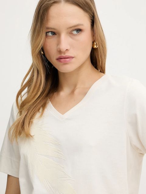 BOSS t-shirt bawełniany damski kolor beżowy 50545673