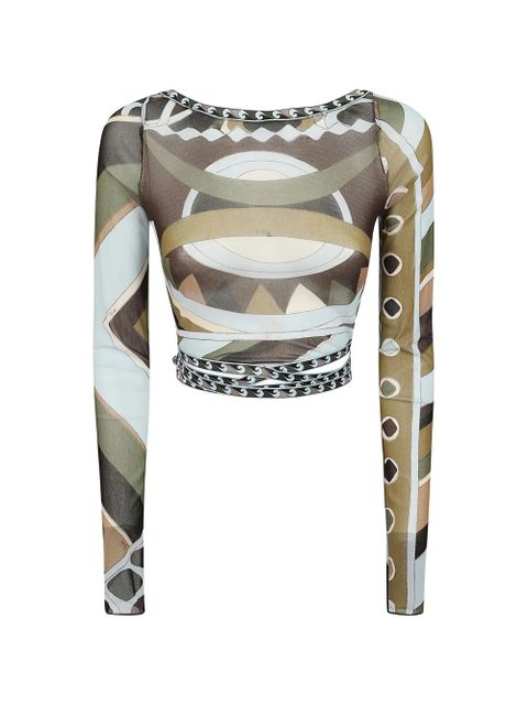 PUCCI Vivara print tulle crop top - Brown - zdjęcie produktu nr 1