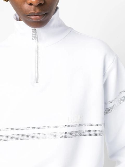 GCDS rhinestone-embellished cropped sweatshirt - White
