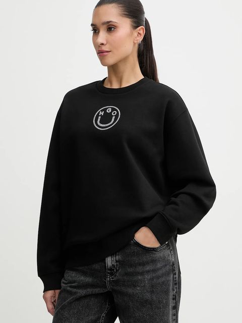 Hugo Blue bluza bawełniana damska kolor czarny z nadrukiem 50555795 - zdjęcie produktu nr 1