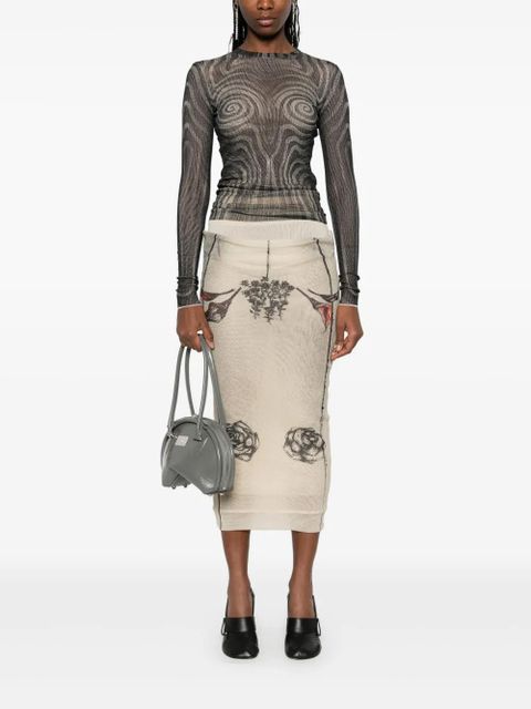 Jean Paul Gaultier Tattoo-print mesh midi skirt - Neutrals - zdjęcie produktu nr 2