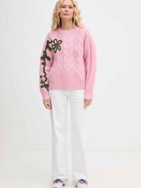 Stine Goya sweter z dodatkiem wełny damski kolor różowy ciepły SG-AW25-K050-2418