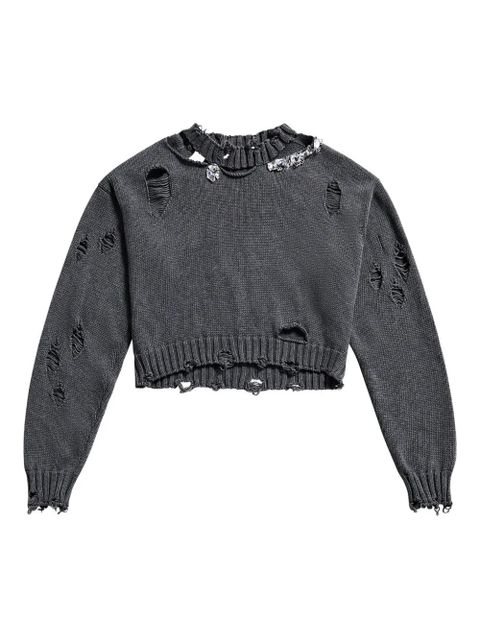 AREA crystal-embellished distressed sweater - Grey - zdjęcie produktu nr 1