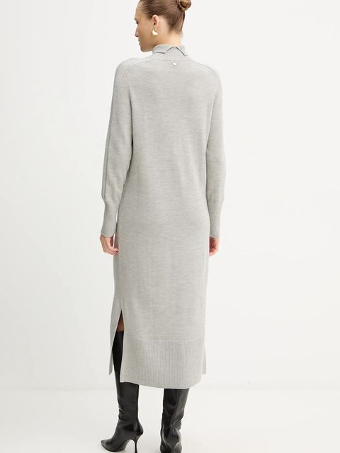 BOSS Orange sukienka z wełną kolor szary maxi prosta 50548961