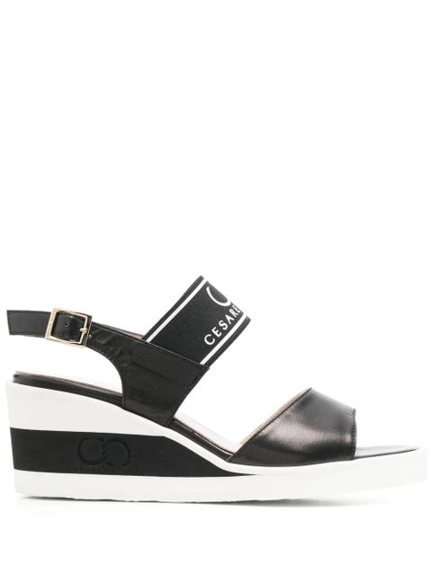 Casadei logo-print wedge sandals - Black - zdjęcie produktu nr 1