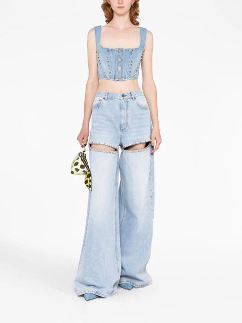 AREA wide-leg crystal jeans - Blue