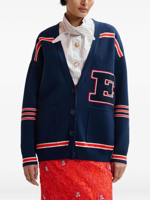 Essentiel Antwerp striped letter-appliqué cardigan - Blue