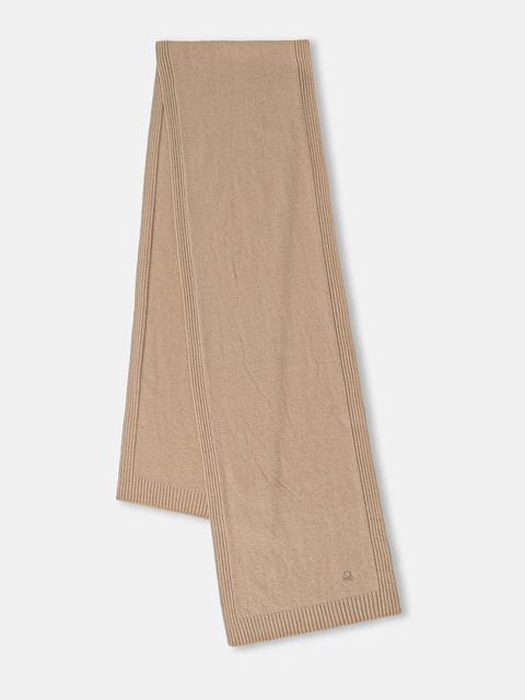 United Colors of Benetton szalik z dodatkiem wełny damski kolor beżowy gładki 122HDU01O - zdjęcie produktu nr 1