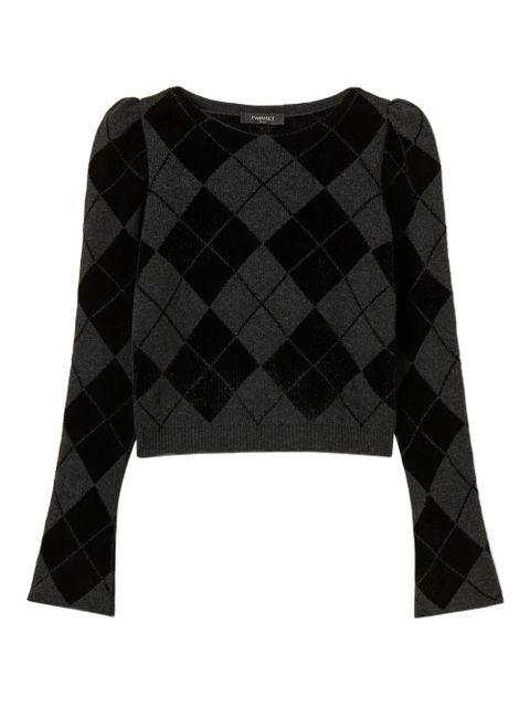 TWINSET puff-sleeve diamond-pattern jumper - Black - zdjęcie produktu nr 1