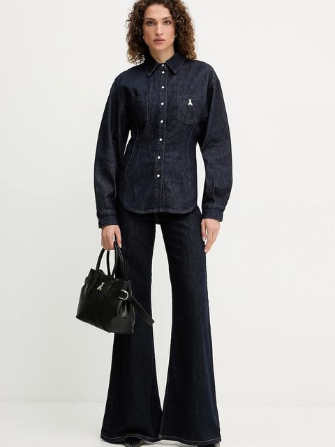 Patrizia Pepe koszula jeansowa damska kolor granatowy regular z kołnierzykiem klasycznym 8C0795 D113